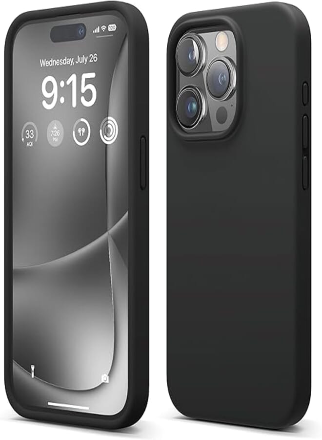elago Liquid Silicone Case Compatible with iPhone 15 Pro Case, Premium Silicone, Full Body Protective Case [4-Layer Shockproof Structure], Soft Microfiber Lining Black